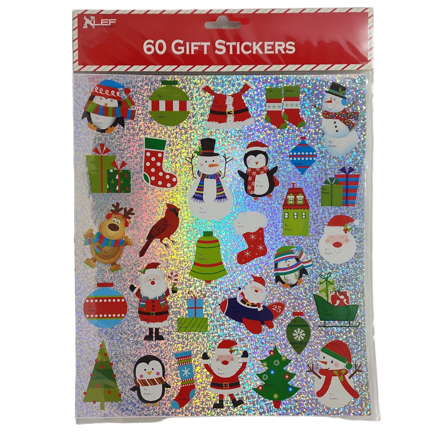60 Count Peel and Stick Gift Tags - Penguin / Ornament / Santa Suit