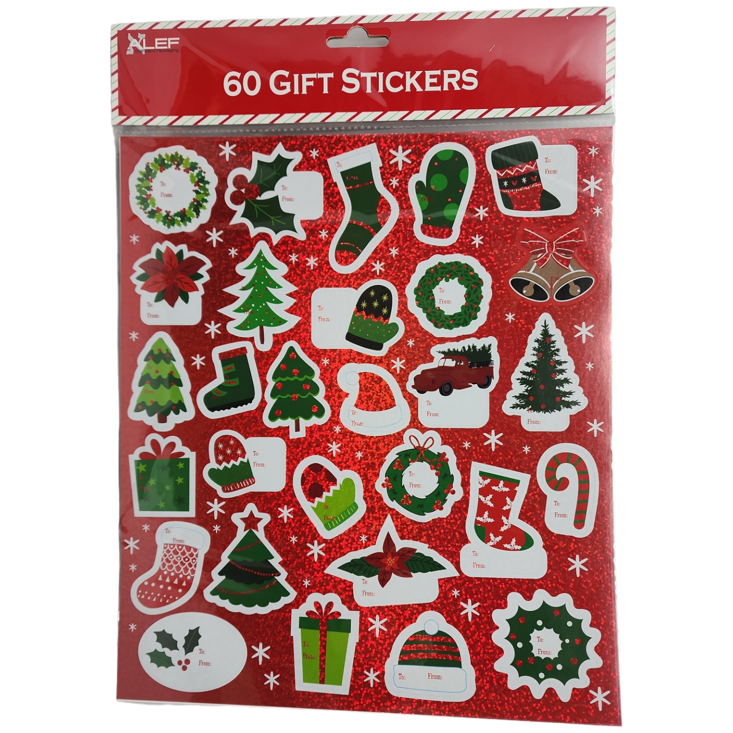 60 Count Peel and Stick Gift Tags - Wreath / Holly / Stocking