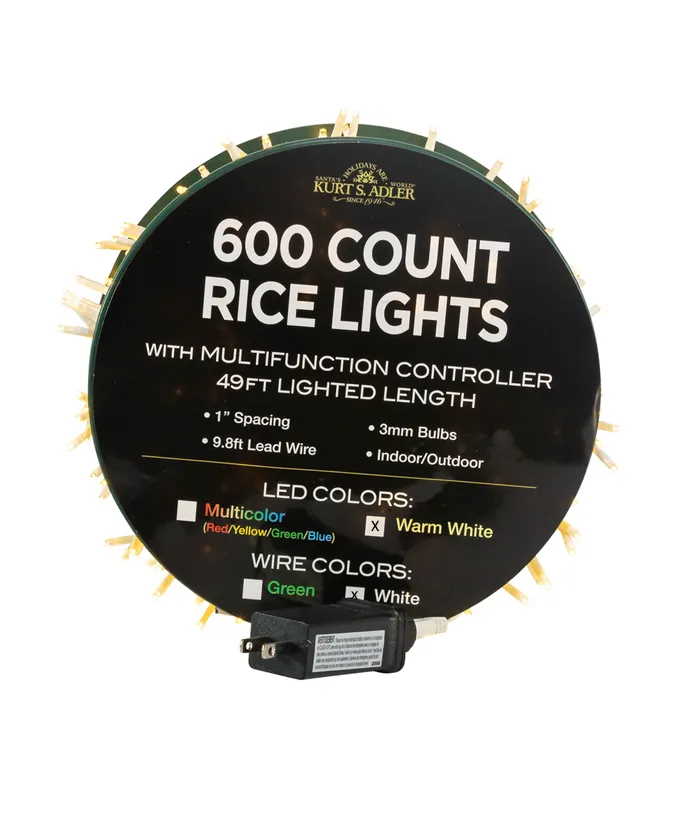 600-Light Warm White LED Rice Light Set - 49 Feet