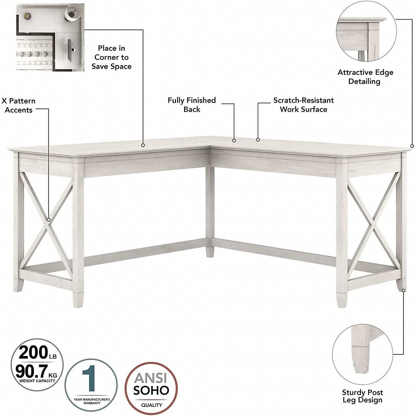 60W L Shaped Desk With Mobile File Cabinet For Home Office