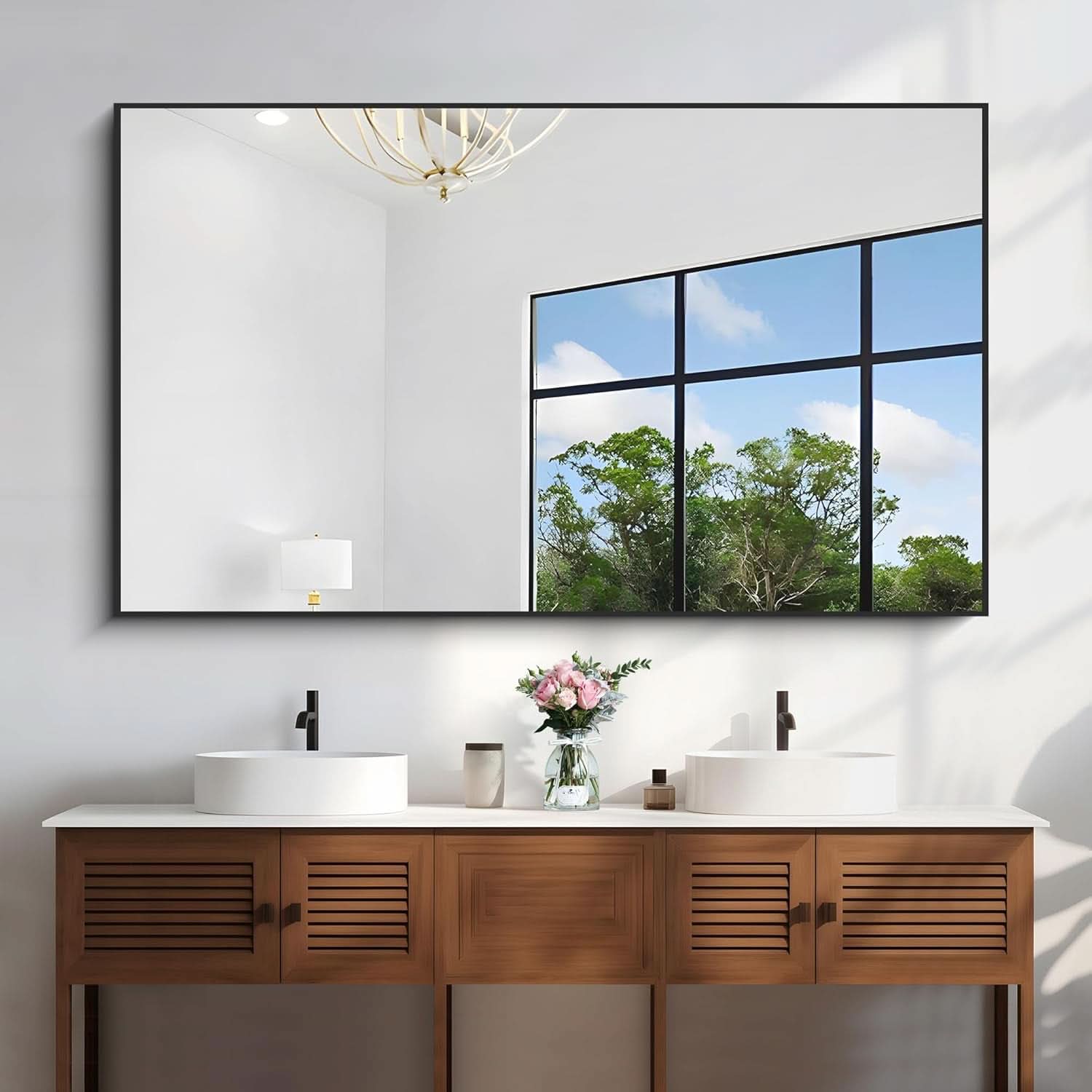 60X36 Inch Black Wall Mounted Bathroom Mirror Home Decor