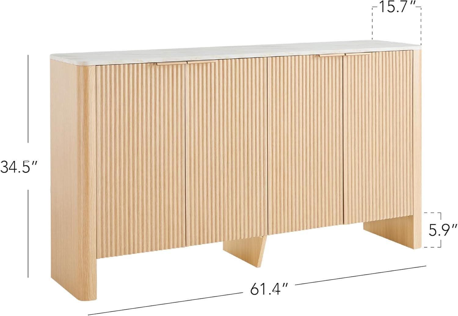 61 Inch Oak Sideboard Cabinet With Adjustable Shelves