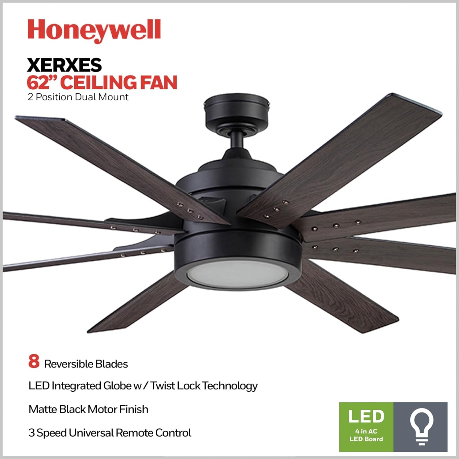 62 Inch Ceiling Fan Dimmable LED Light For Large Rooms