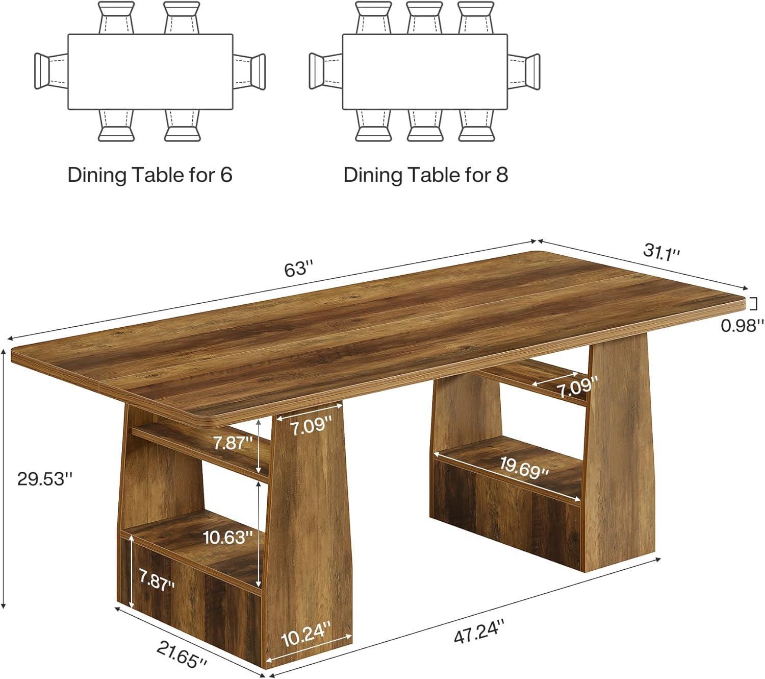 63-Inch Brown Solid Wood Dining Table With Shelves