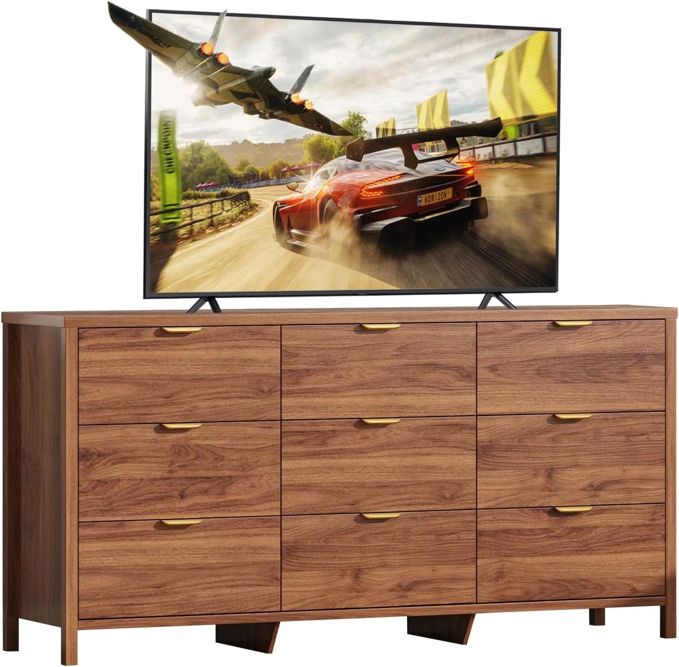 63 Inch Chestnut Dresser With 9 Drawers And Smooth Glides