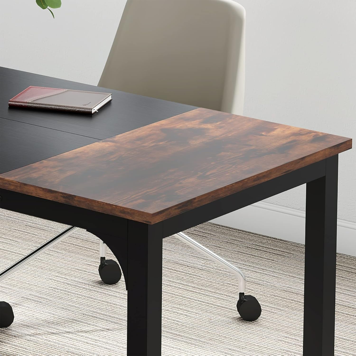 63 Inch Executive Desk Two Tone Brown Black Heavy Duty Frame