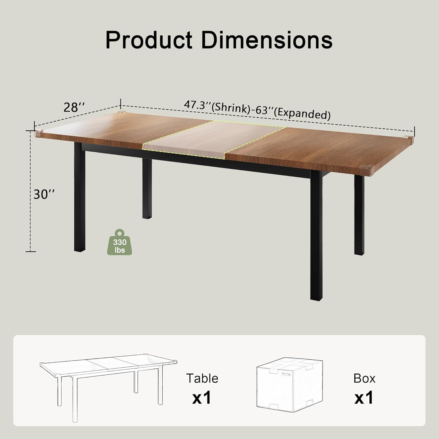 63 Inch Extendable Dining Table Farmhouse Style Collection