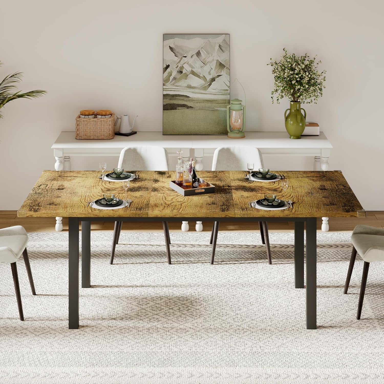 63 Inch Extendable Dining Table Rustic Brown For 4-8