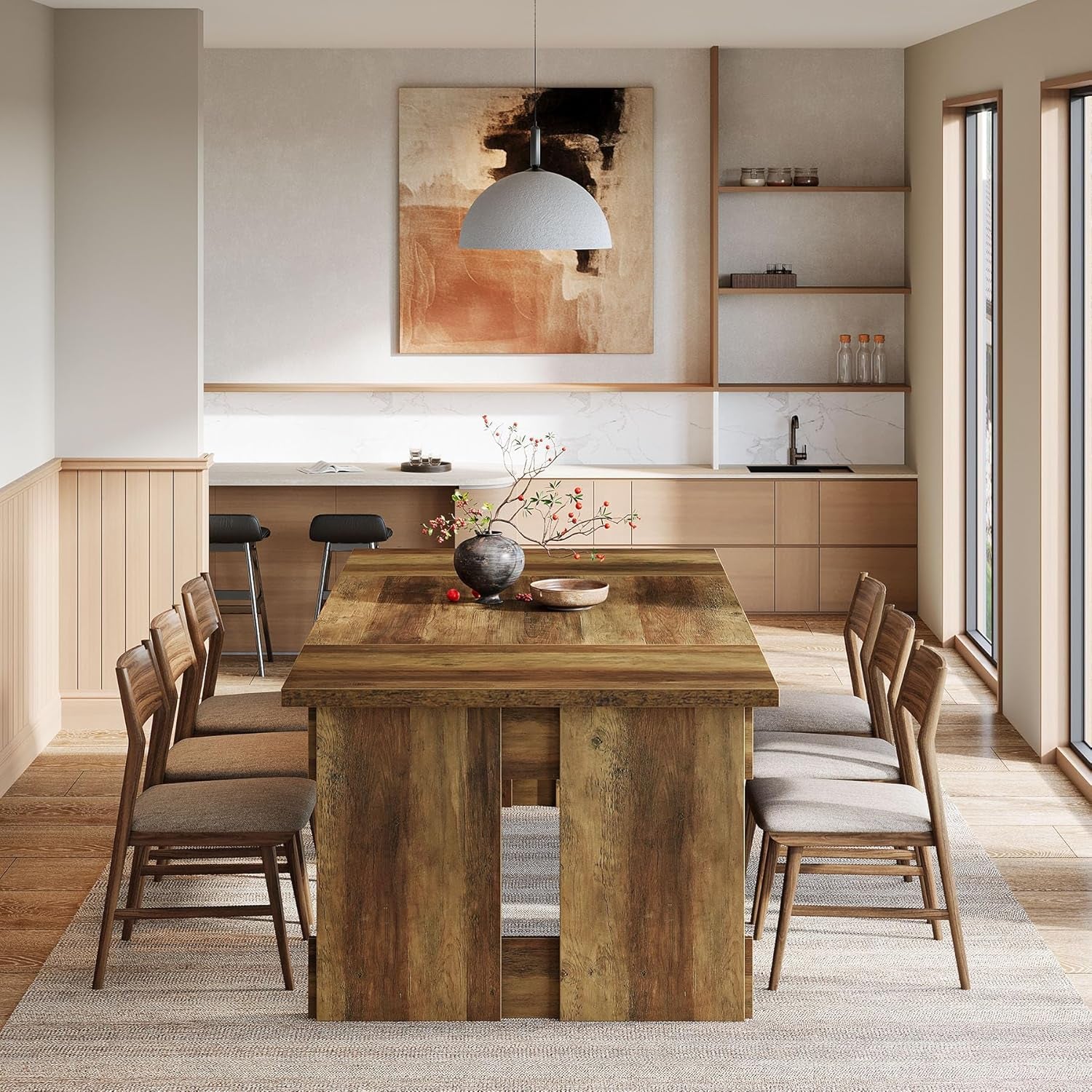 63 Inch Farmhouse Dining Table Brown Seats Four To Six