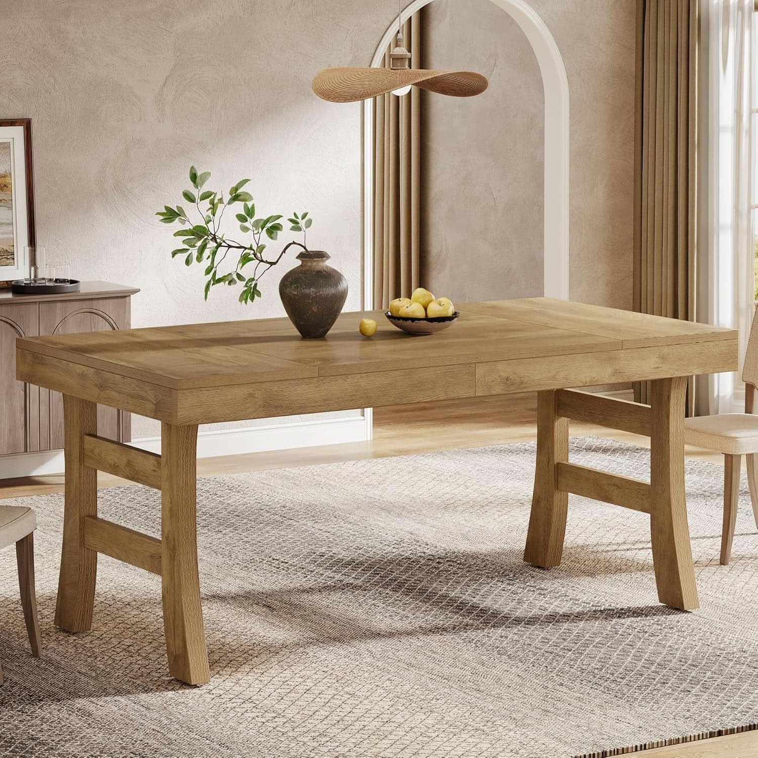 63 Inch Farmhouse Rectangular Wood Dining Table Kitchen