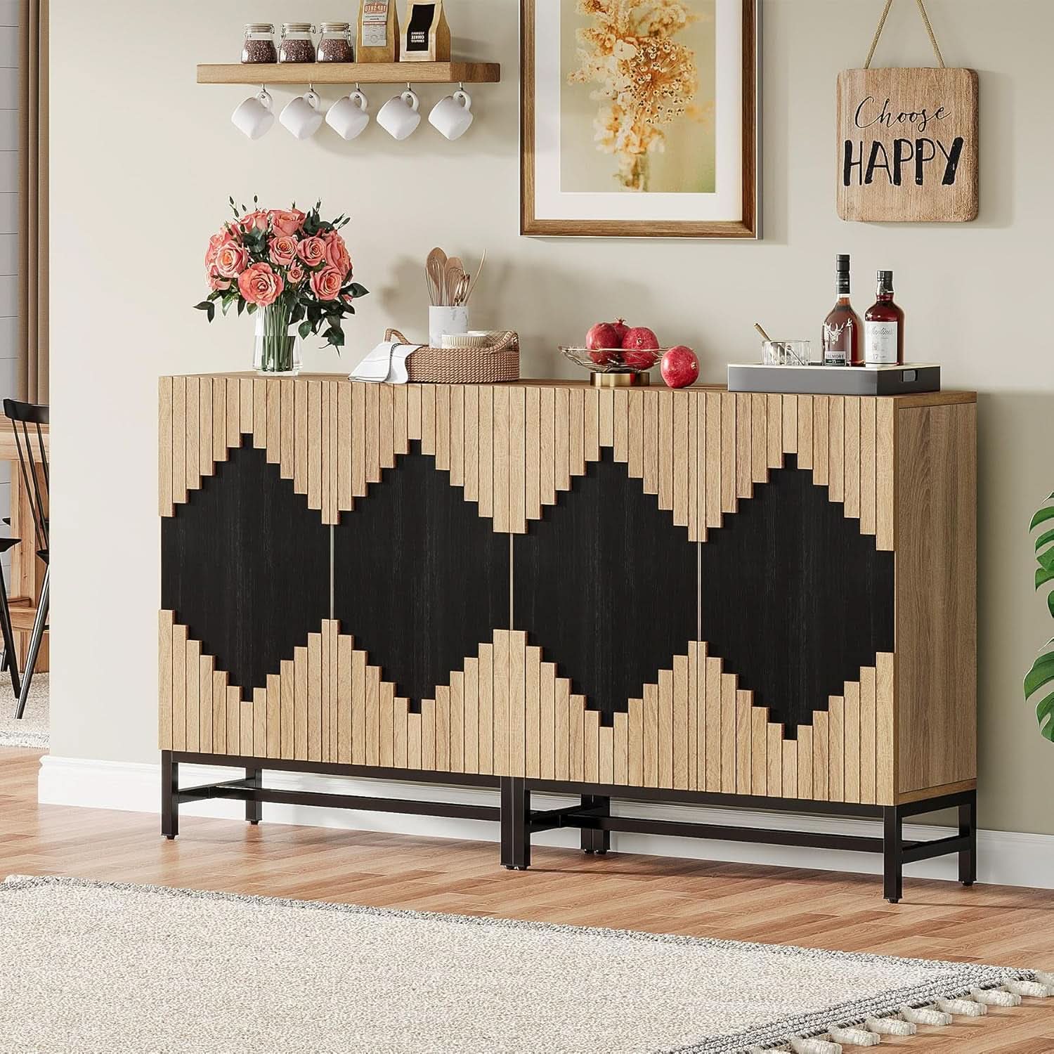 63 Inch Farmhouse Sideboard Buffet Cabinet With Storage
