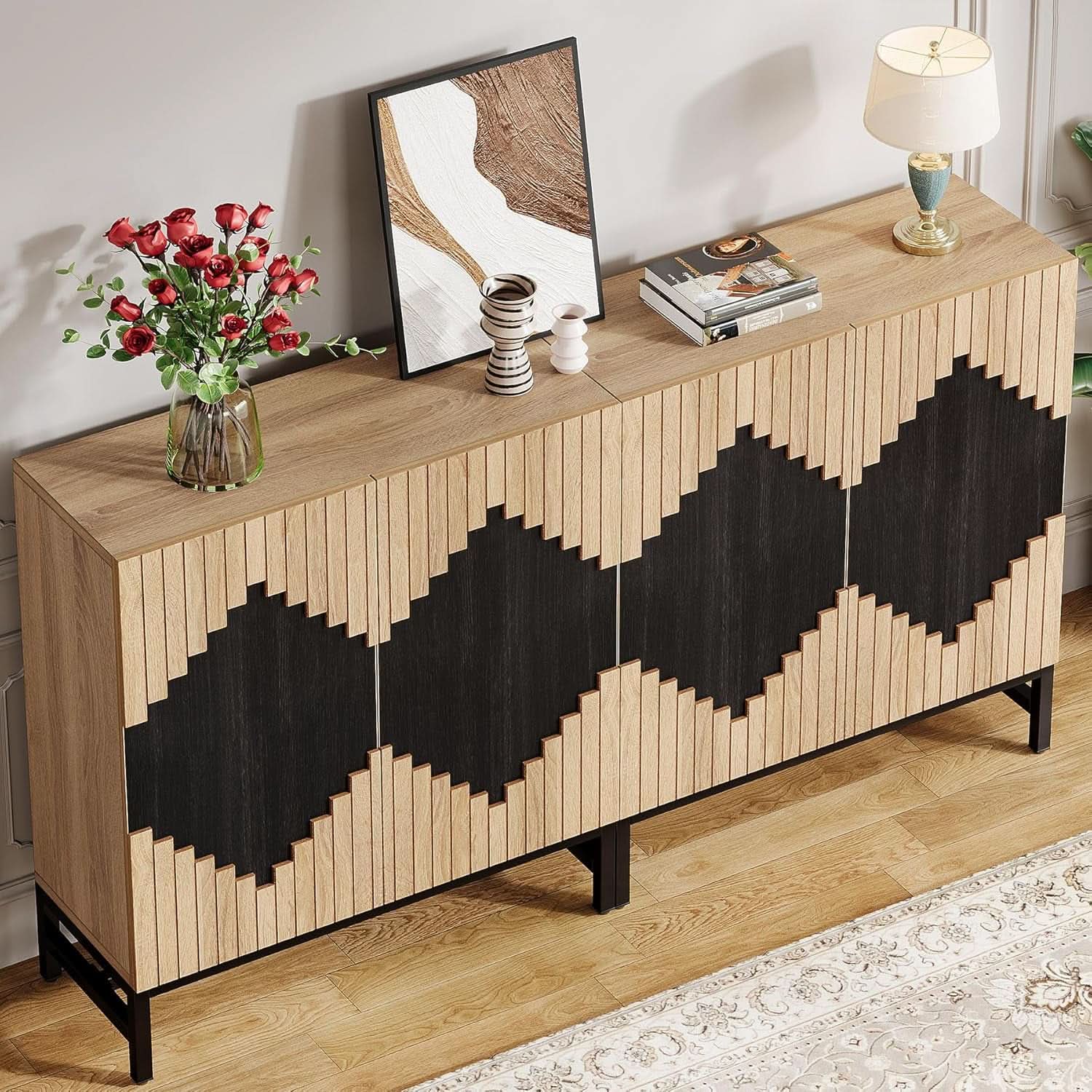 63 Inch Farmhouse Sideboard Buffet Cabinet With Storage