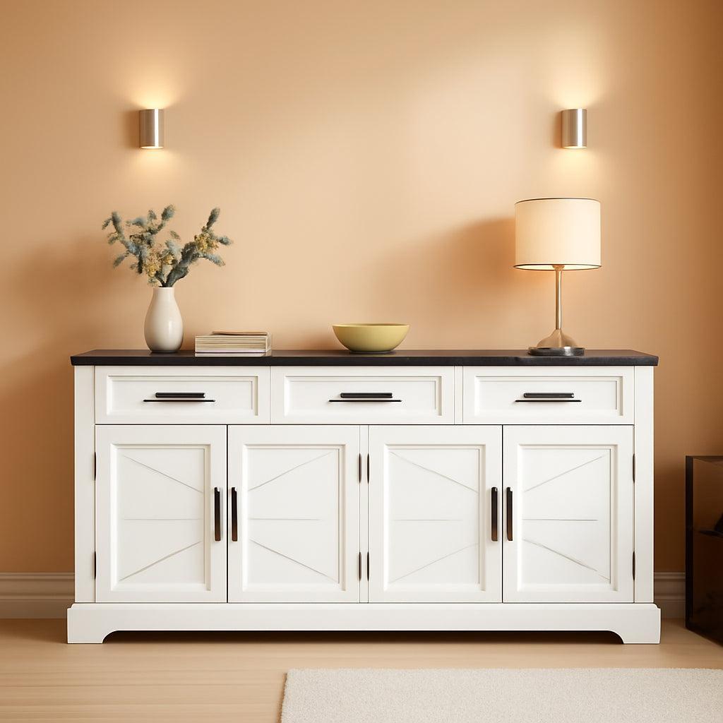 63 Inch Farmhouse White Buffet Sideboard With 3 Drawers