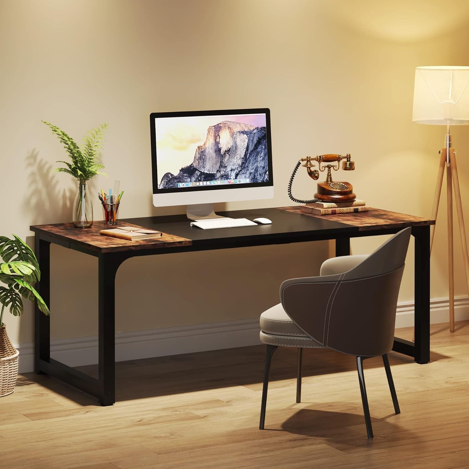 63 Inch Large Executive Computer Desk Brown Black Office