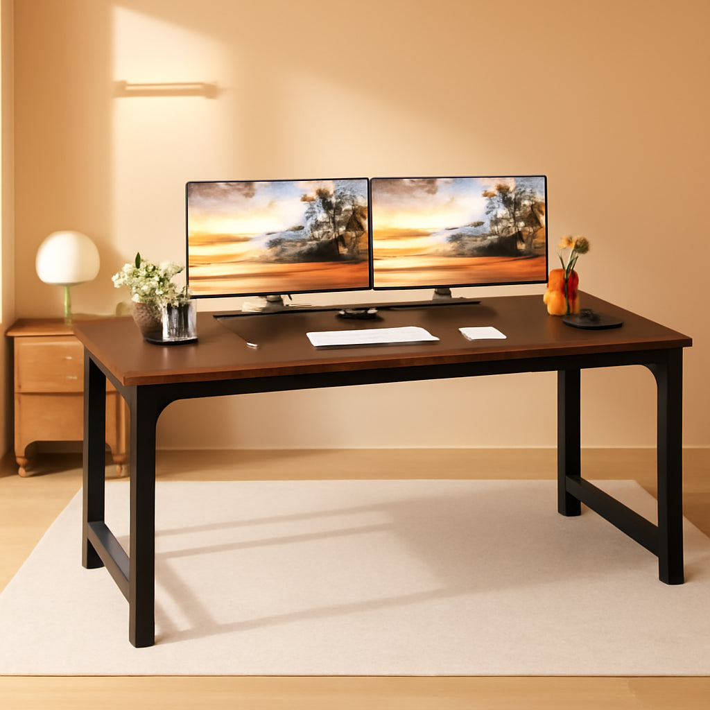 63 Inch Large Executive Computer Desk Brown Black Office