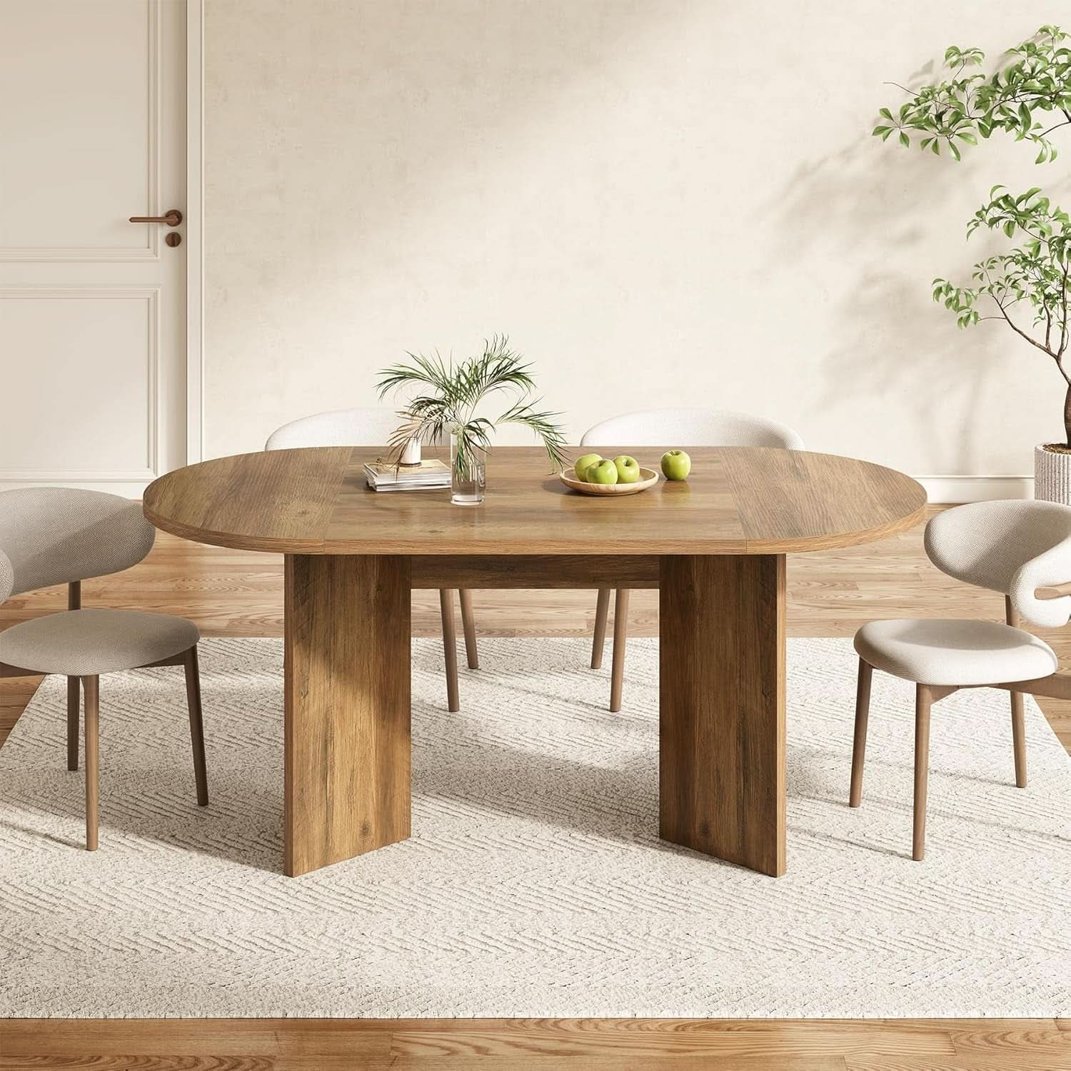63 Inch Rustic Oval Dining Table With Metal Base Durable
