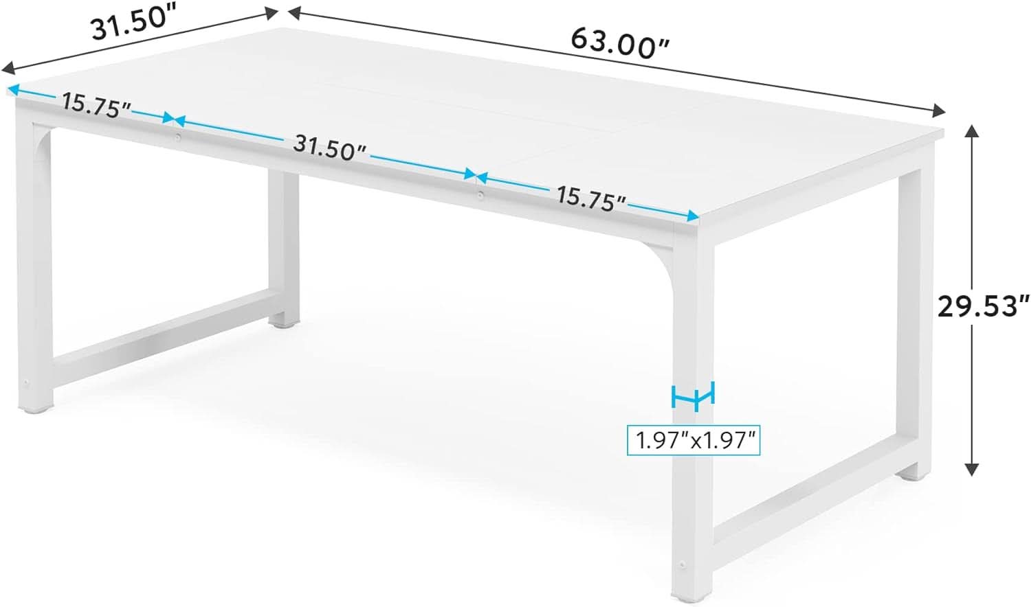 63 Inch White Executive Office Desk 31.5 Inch Wide