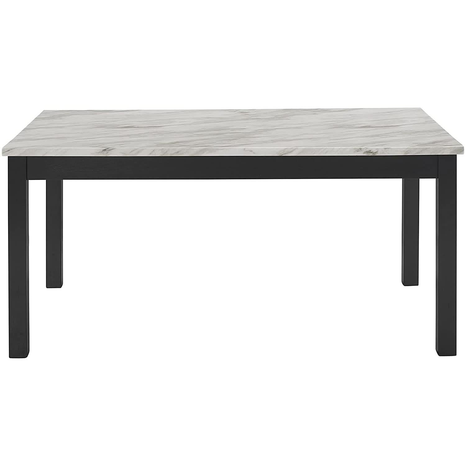 64 Inch Dining Table With Faux Marble Top And Black Base