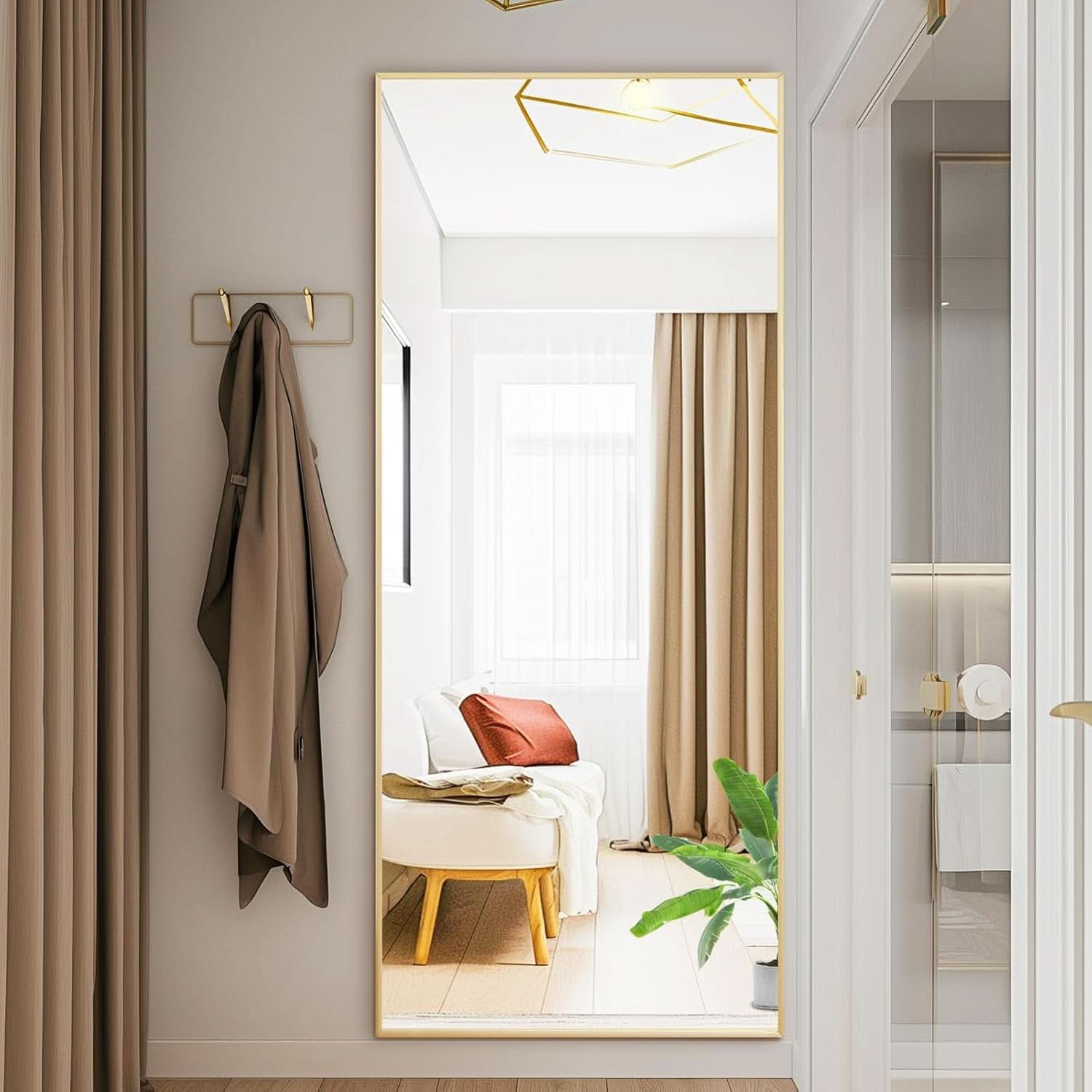 64 Inch Full Length Mirror With Stand Gold Modern Frame