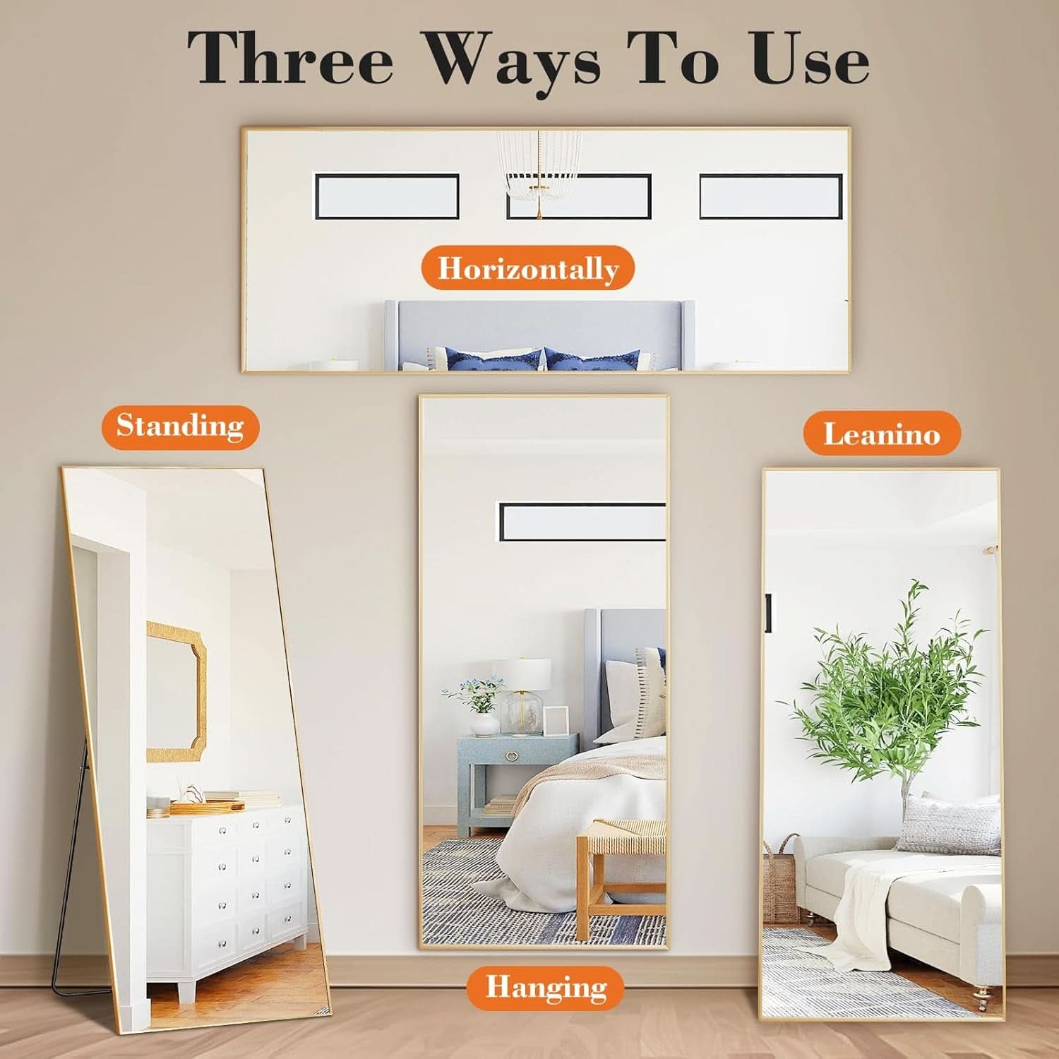 64 Inch Full Length Mirror With Stand Gold Modern Frame