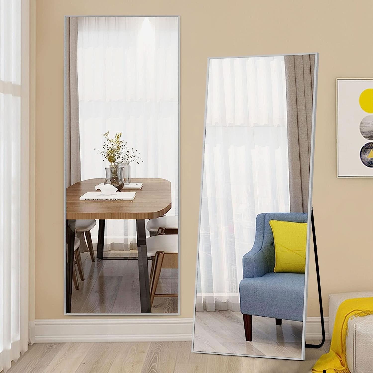 65 By 22 Inch Aluminum Framed Full Length Mirror With Stand