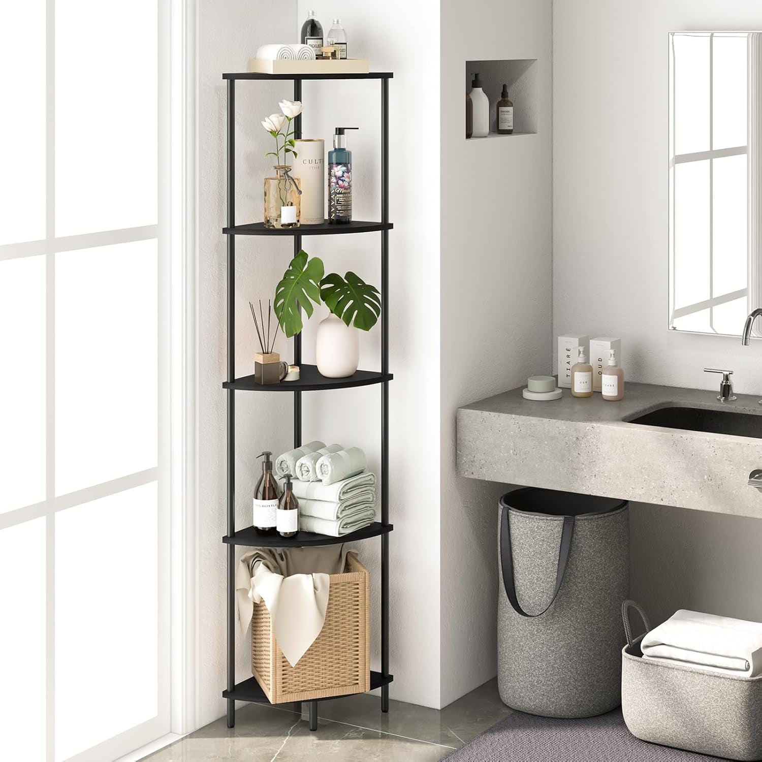 65 Inch Corner Shelf Stand 5 Tier Bookshelf For Home