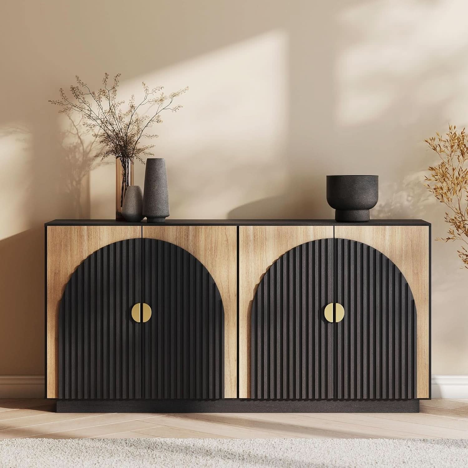 65 Inch Fluted Buffet Cabinet With Storage In Camel