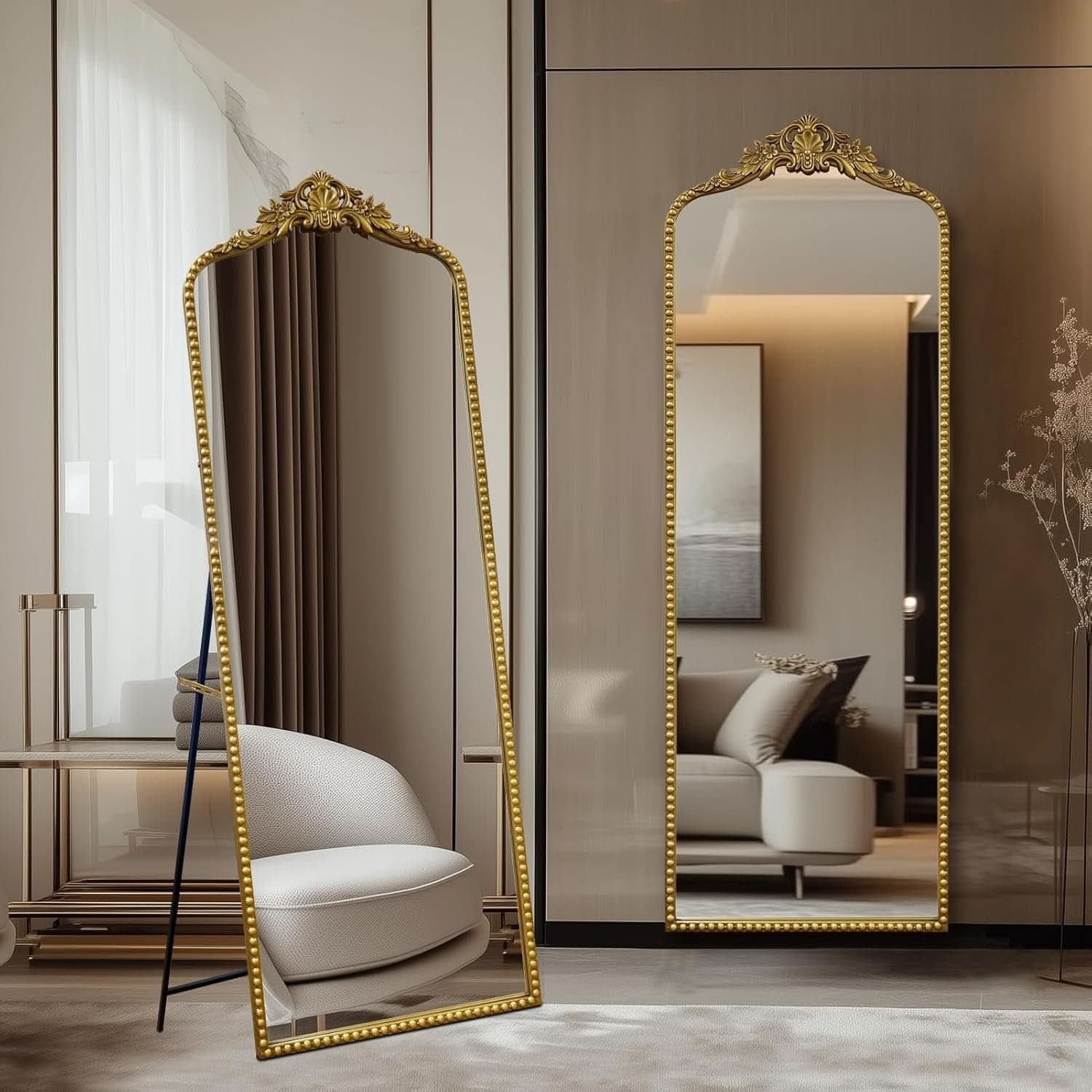 65 Inch Gold Baroque Full Length Floor Mirror Ornate Antique