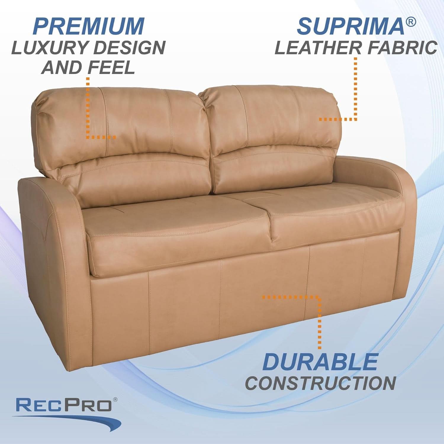65 Inch Jack Knife RV Sleeper Sofa Toffee Leather PUPro Plus