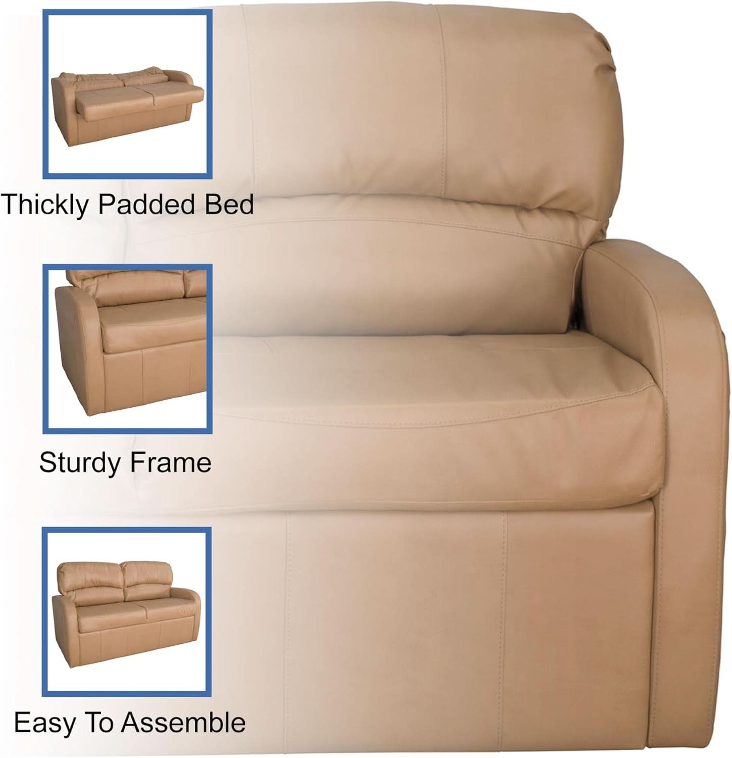 65 Inch Jack Knife RV Sleeper Sofa Toffee Leather PUPro Plus
