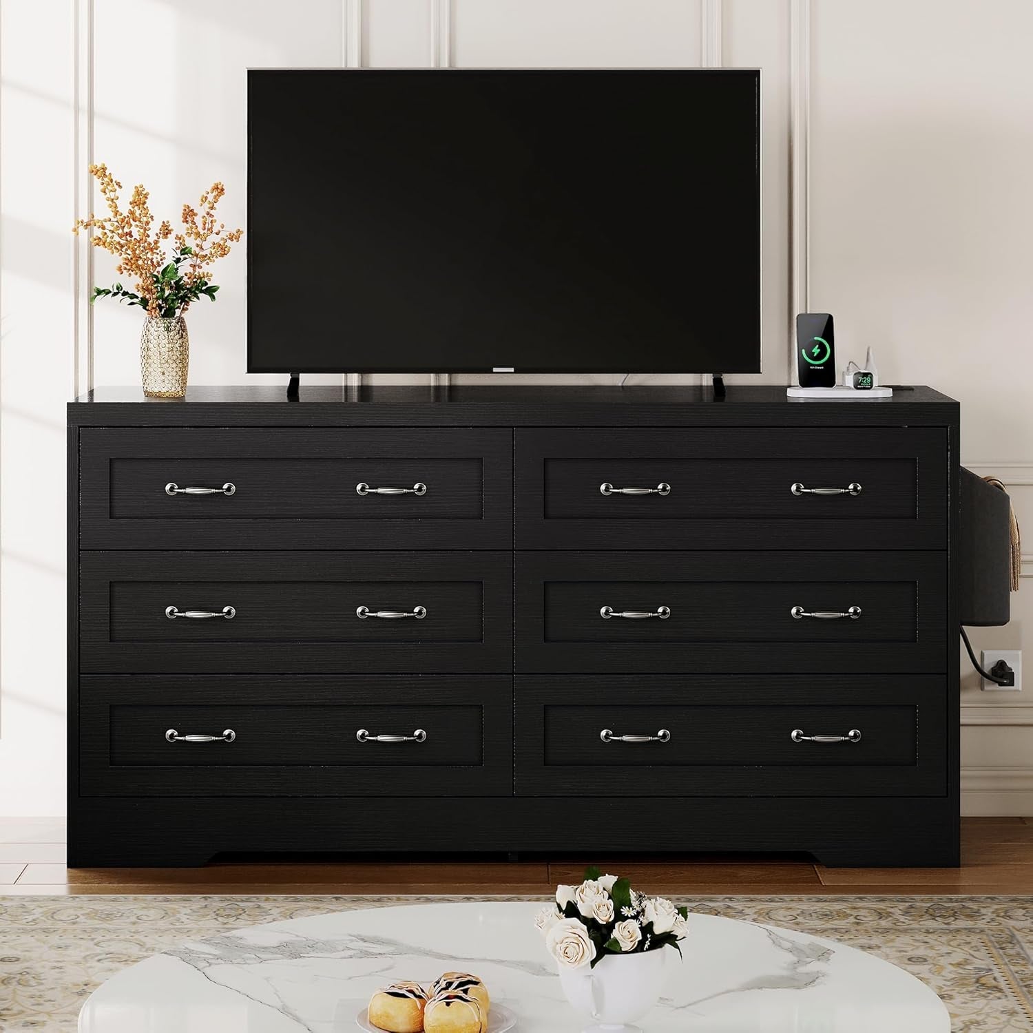 65 Inch TV Stand With Power Outlets And Entertainment Console