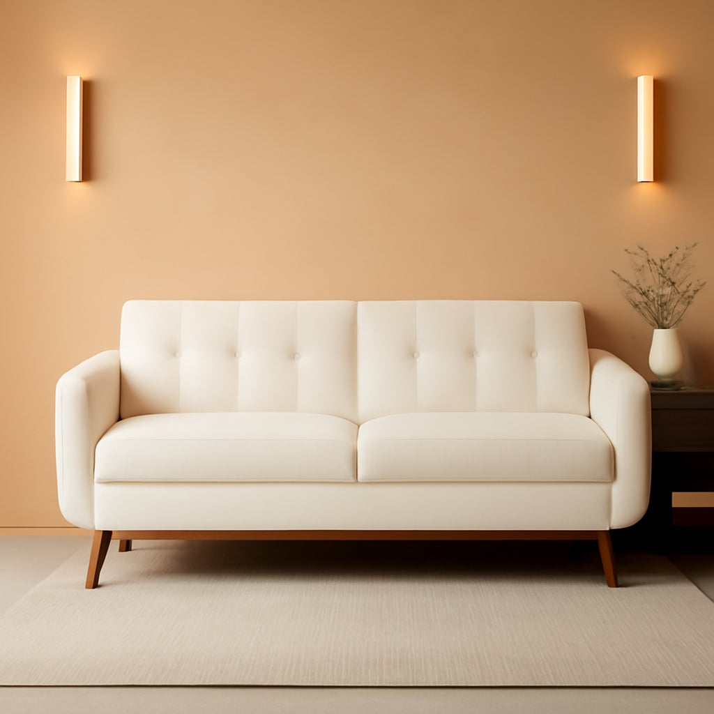 65.2 Inch Wide White Button Tufted Upholstered Loveseat