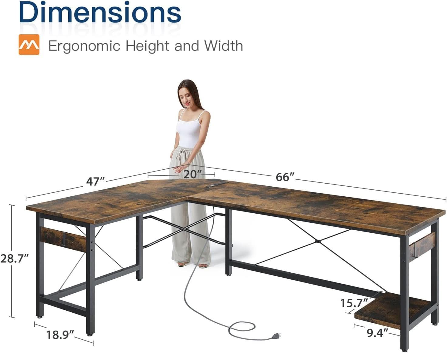 66 Inch L Shaped Gaming Desk With USB Ports CPU Stand