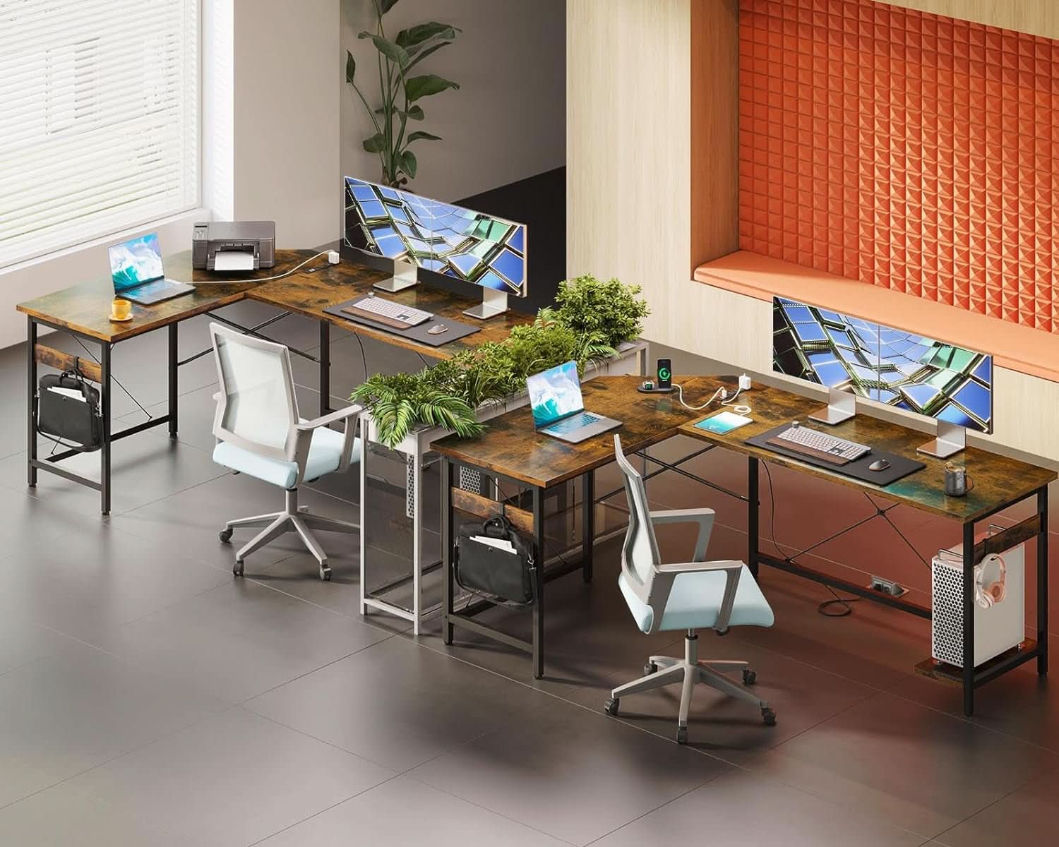 66 Inch L Shaped Gaming Desk With USB Ports CPU Stand