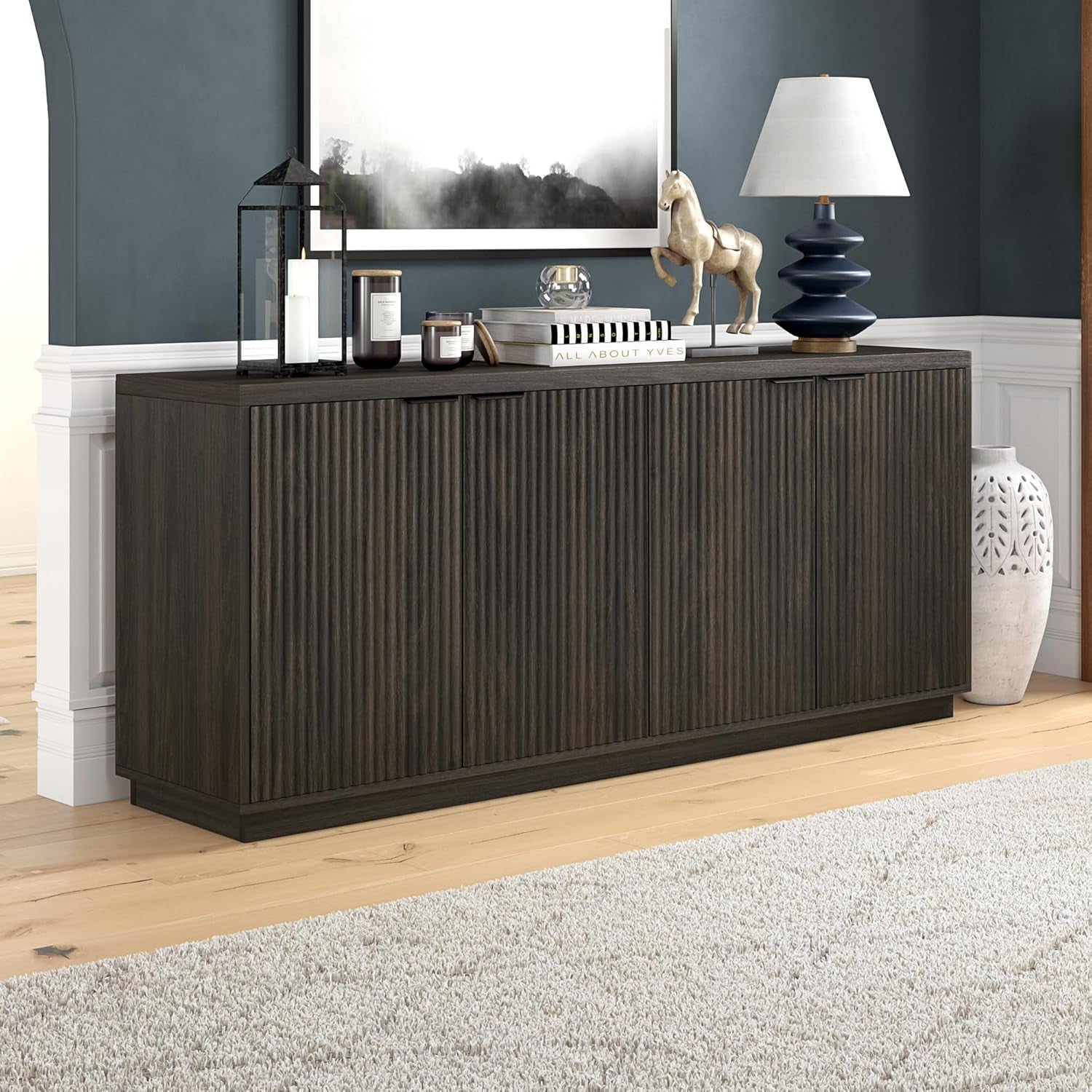 68 Inch Fluted Sideboard Buffet With Cable Management Alder Brown Finish