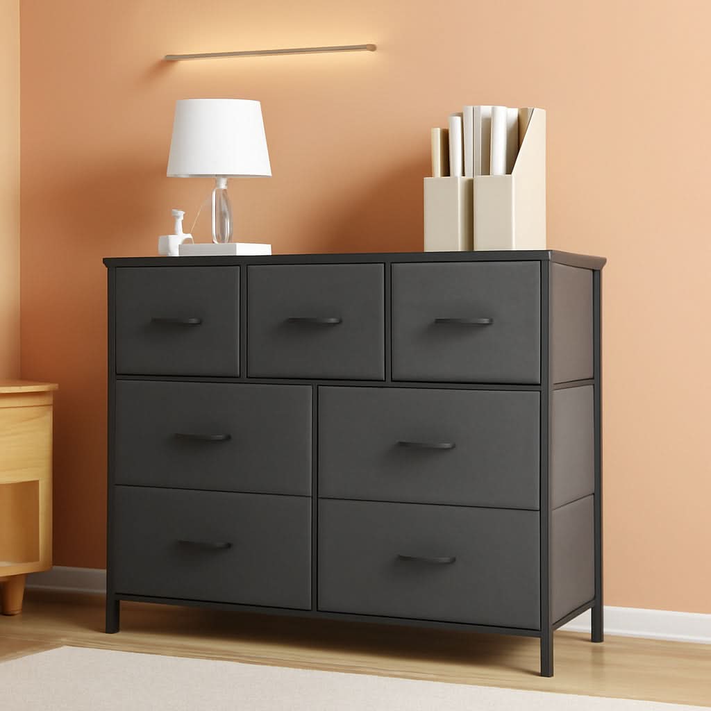 7 Drawer Dresser With Wooden Top TV Stand For 45 Inch TV