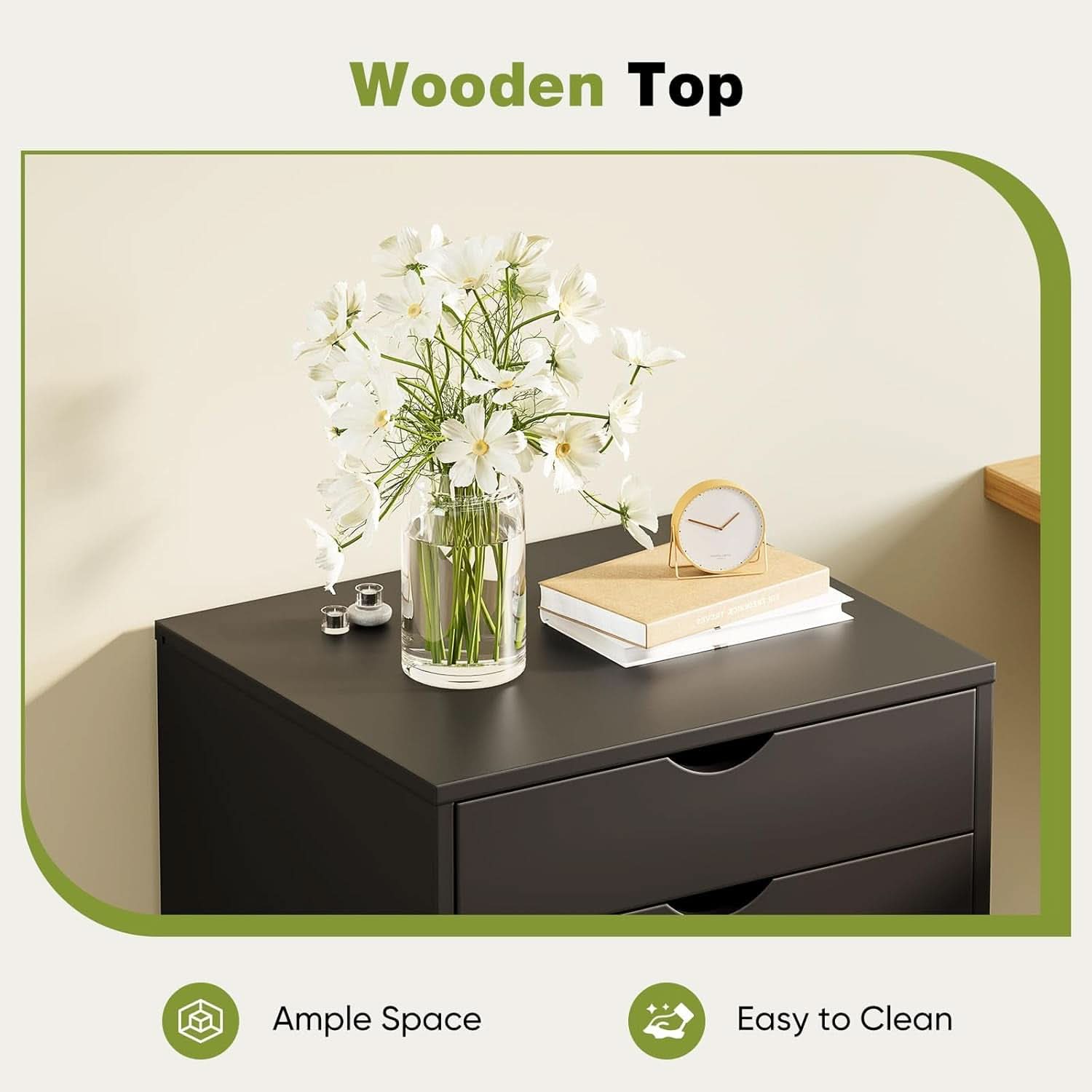 7-Drawer Mobile Storage Chest Wooden Dresser With Wheels Black Wood