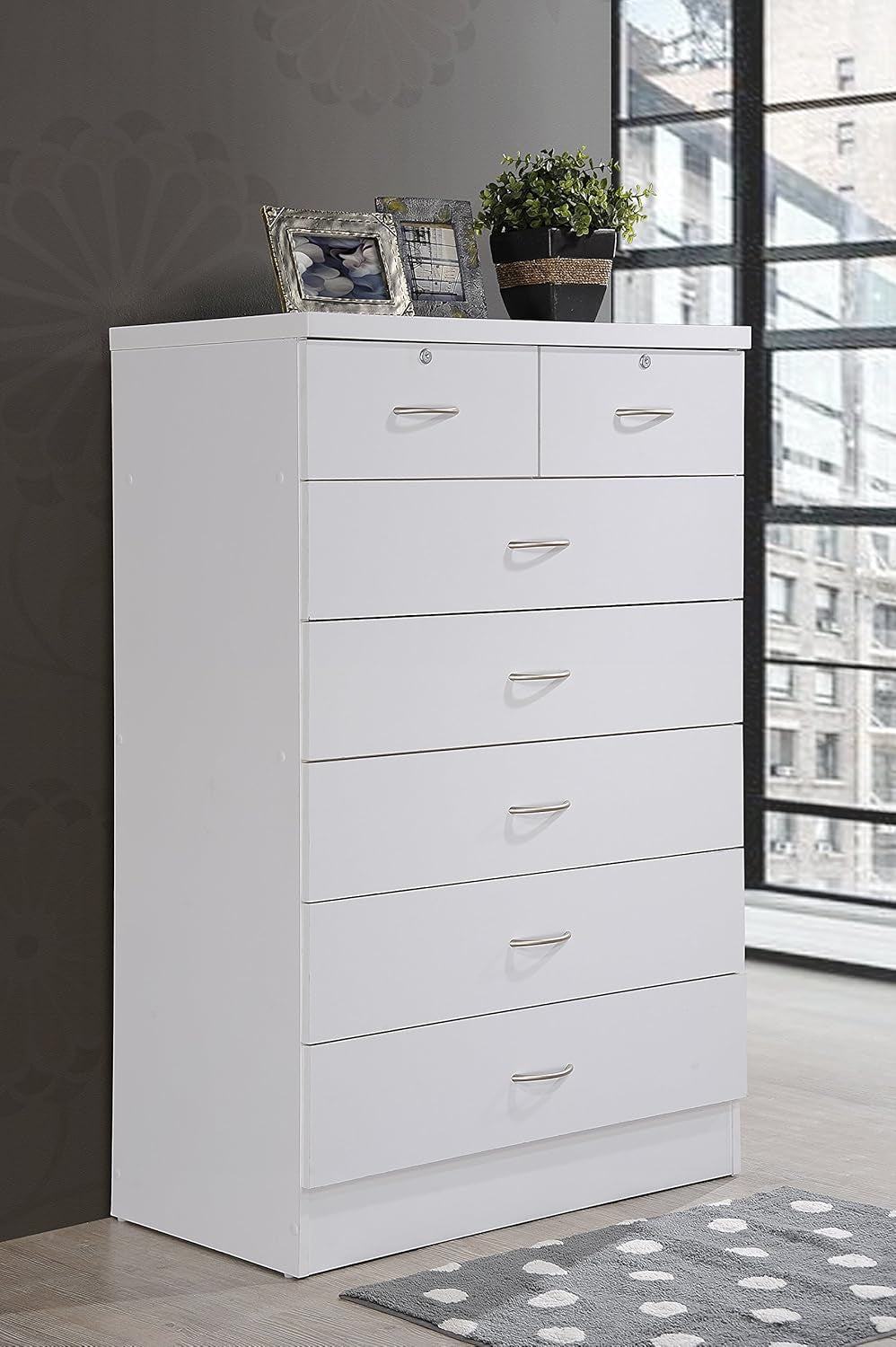 7 Drawer Wood Dresser 31.5 Inch Wide White Bedroom Storage