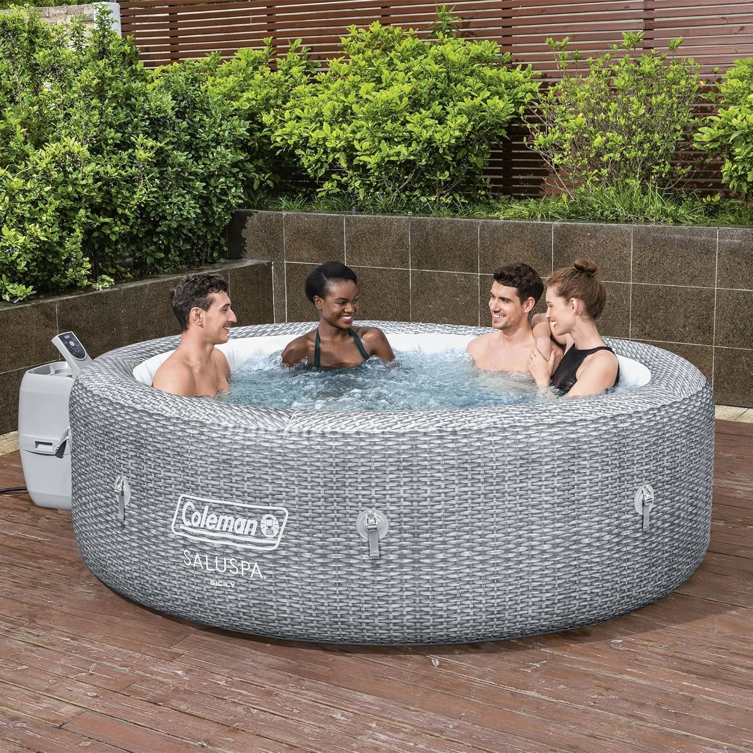 7 Person Gray Inflatable Hot Tub With 180 AirJets Backyard