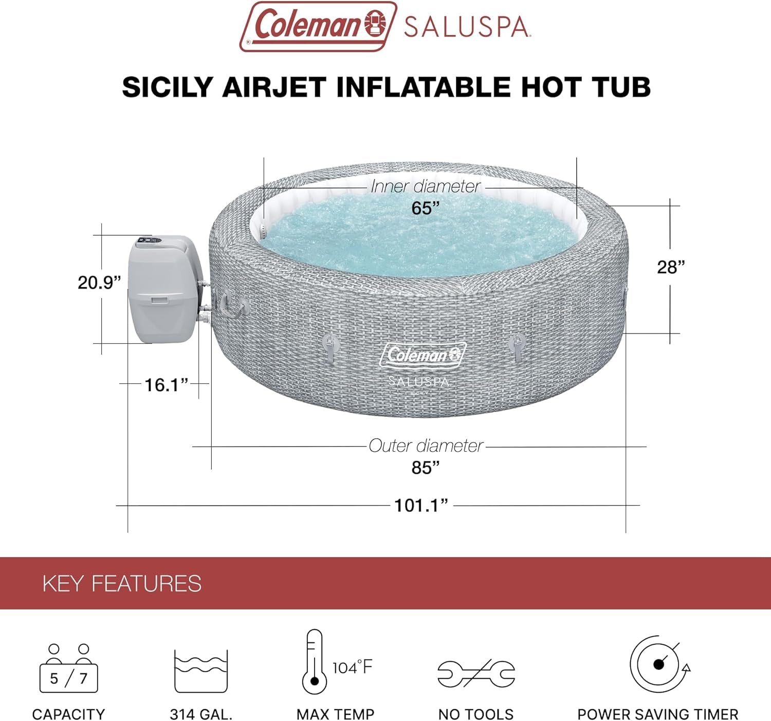 7 Person Inflatable Hot Tub With 180 AirJets System