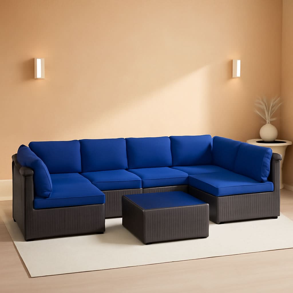 7 Piece Outdoor Patio Furniture Set Rattan Sectional