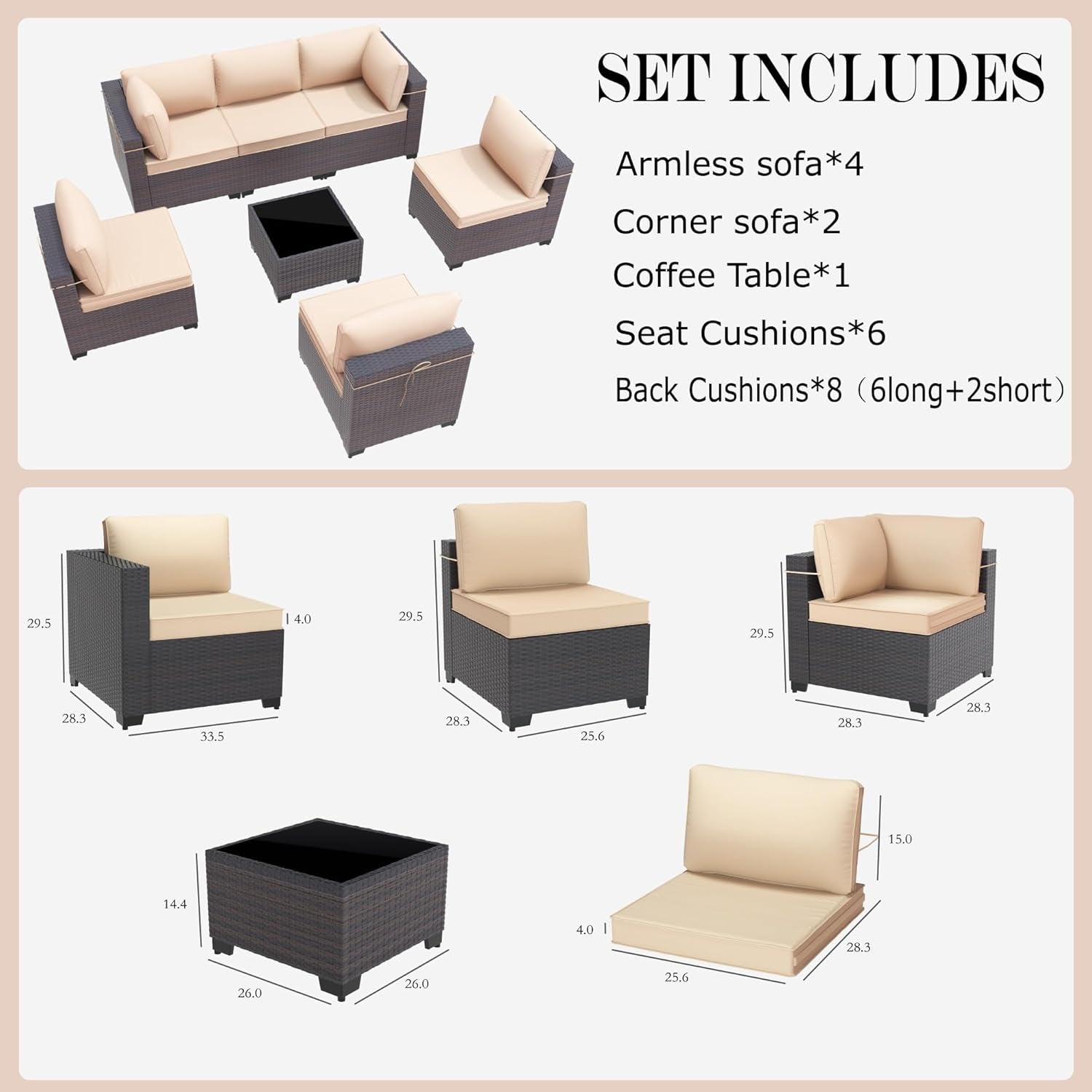 7-Piece Outdoor Patio Furniture Set with Waterproof Cushions