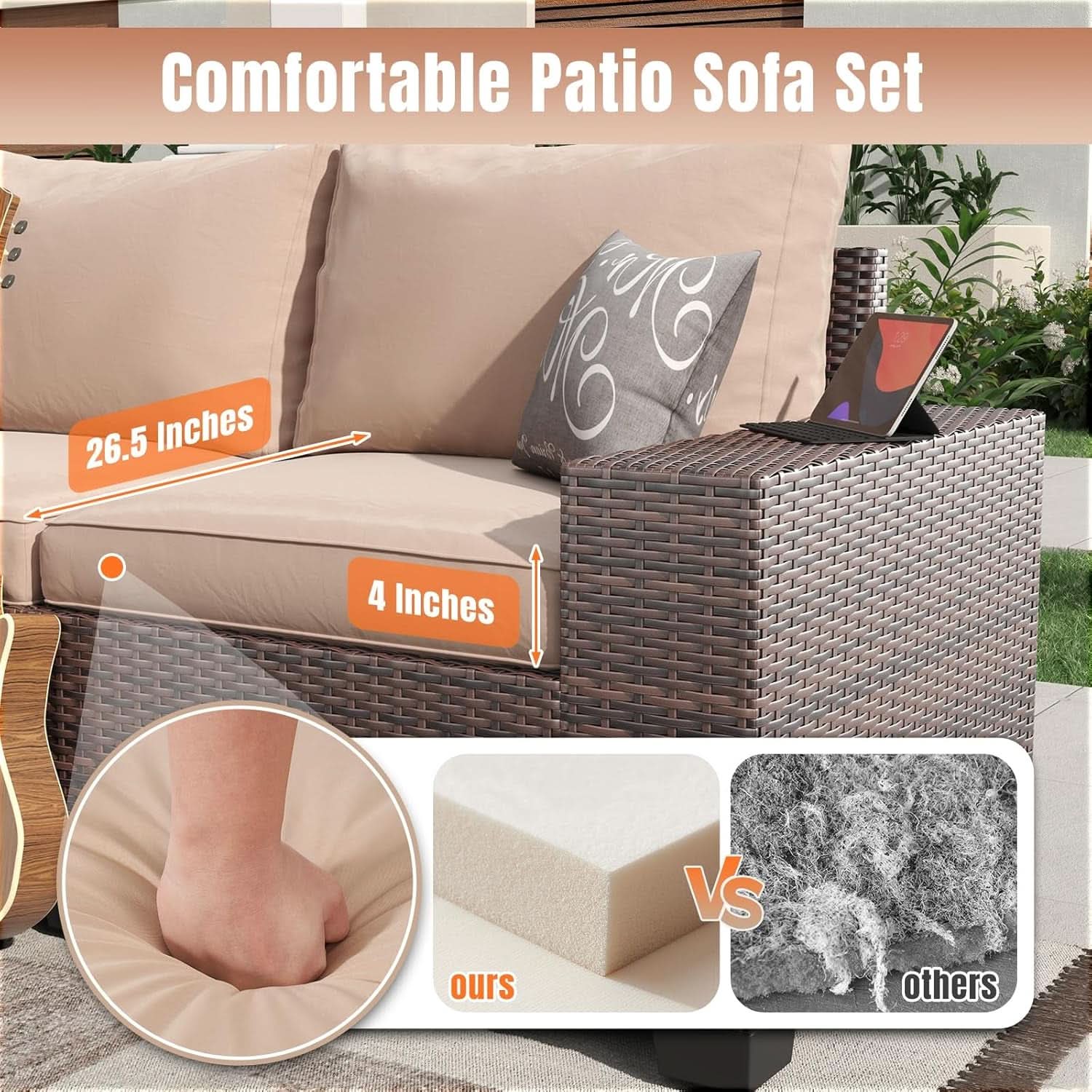 7 Piece Outdoor Wicker Furniture Set with Fire Pit