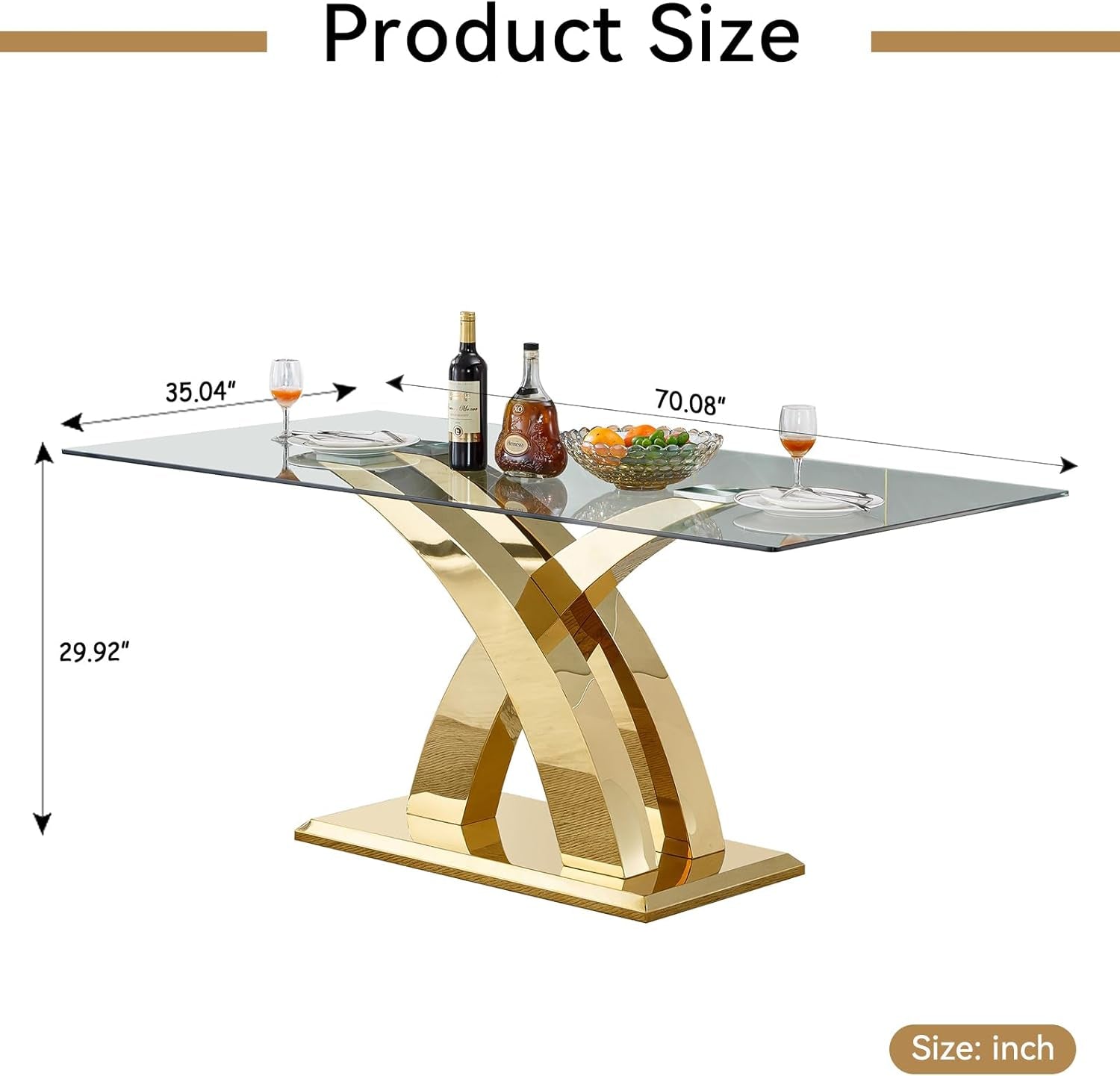 70 Inch Brushed Gold Dining Table Contemporary Rectangular