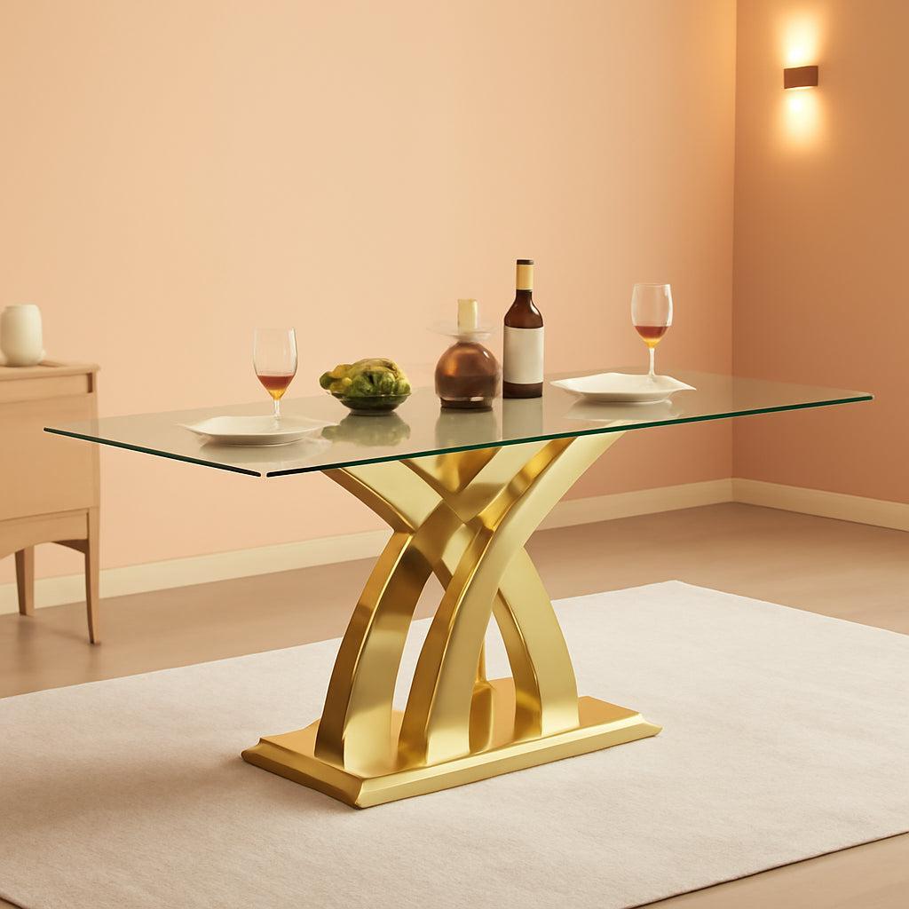 70 Inch Brushed Gold Dining Table Contemporary Rectangular