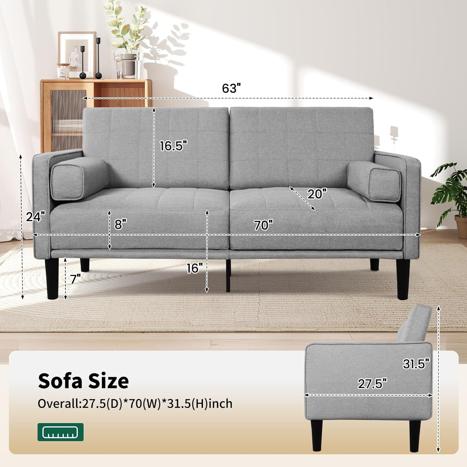 70 Inch Light Gray Recliner Loveseat With Removable Cover