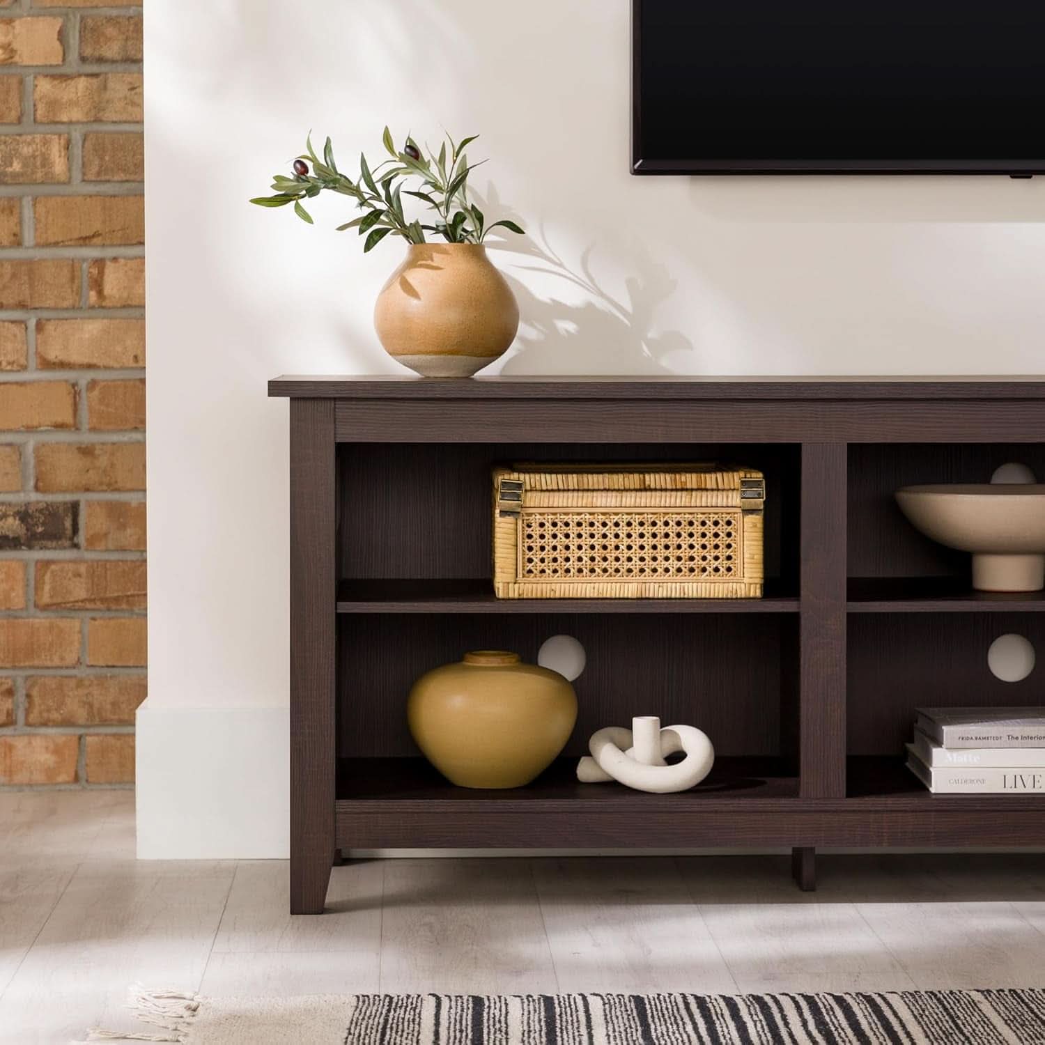 70 Inch TV Stand Espresso Finish With Adjustable Shelves
