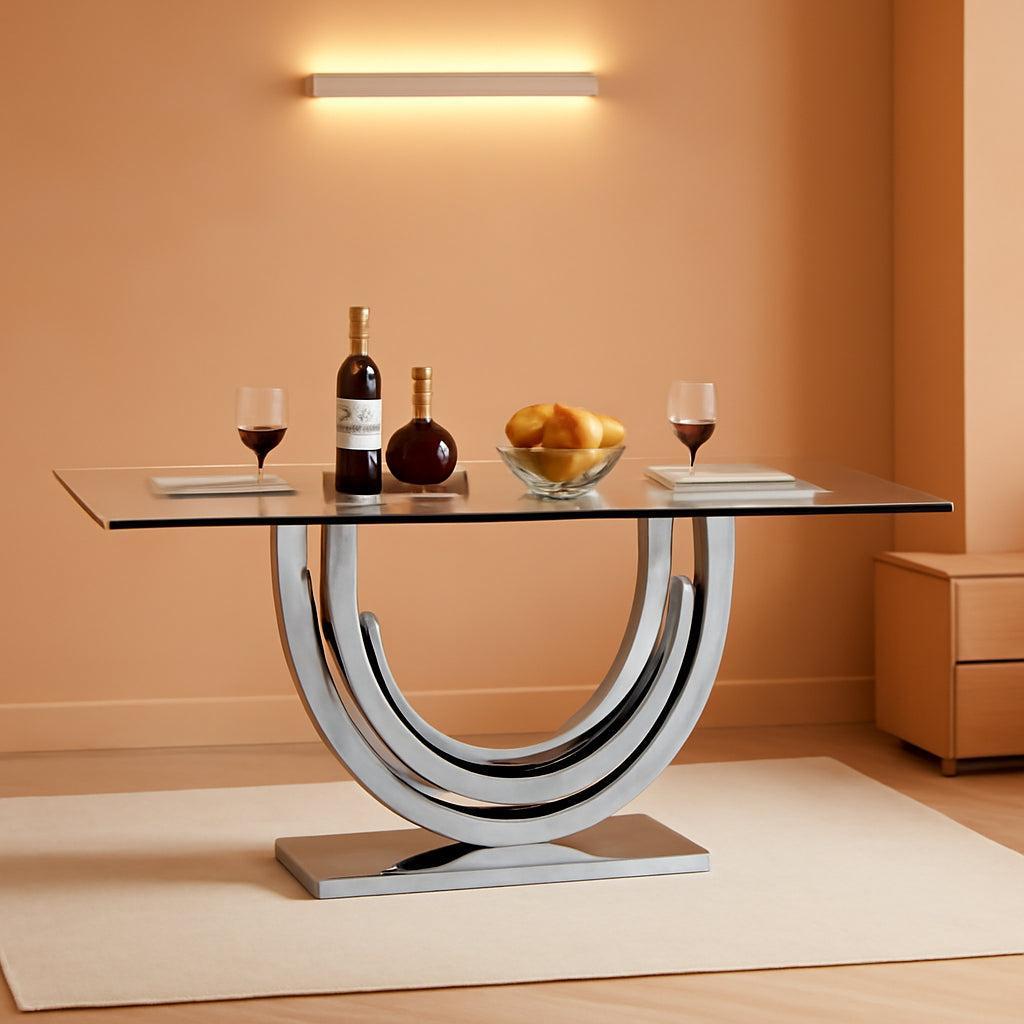 70-Inch Tempered Glass Rectangular Dining Table Silver Base