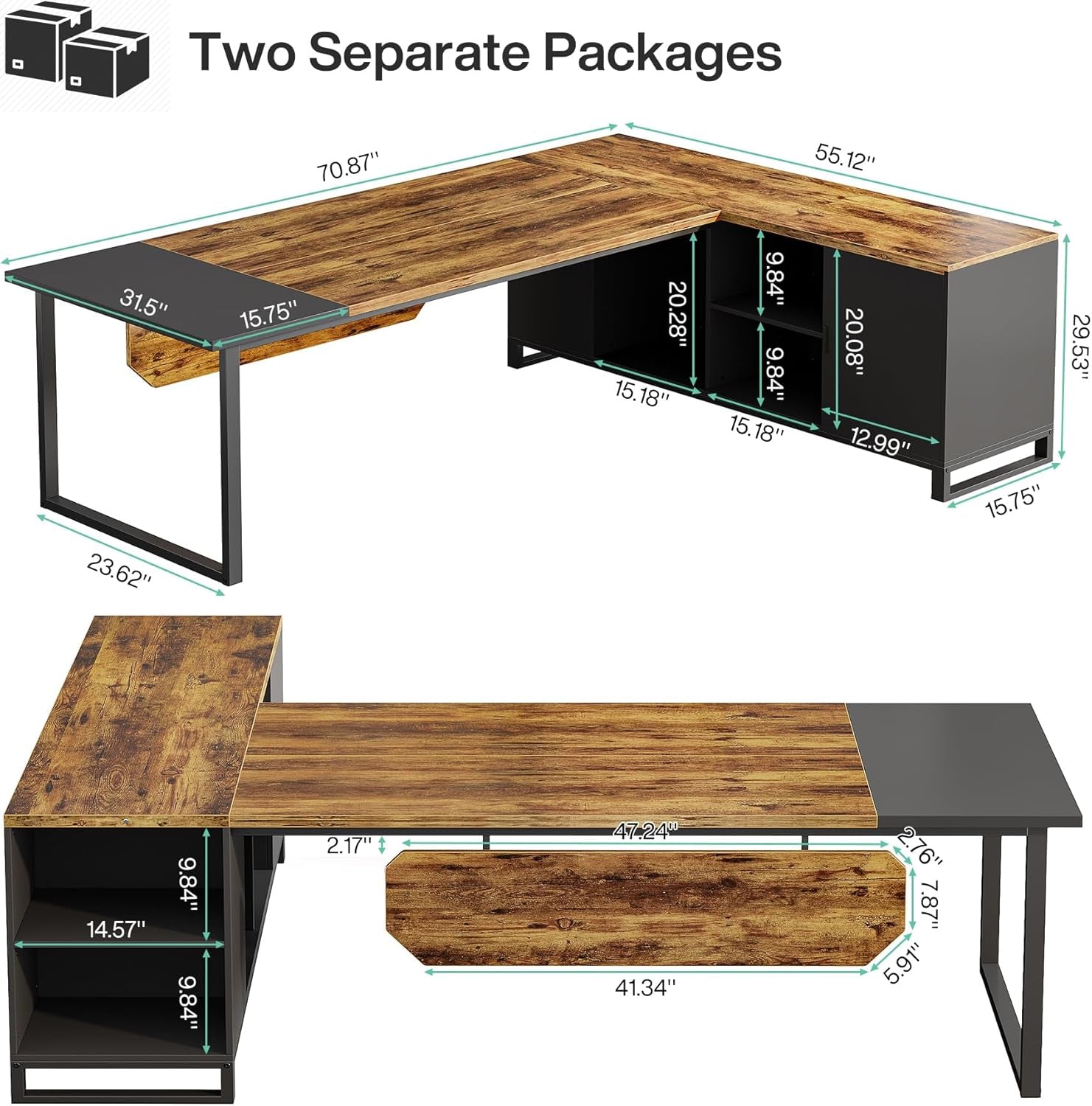 70.8 Inch L Shaped Executive Desk With File Cabinet