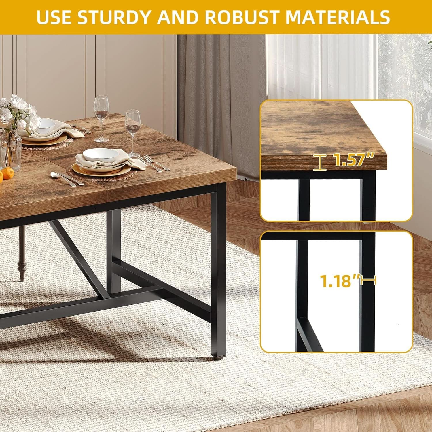 70.8 Inch Solid Wood Dining Table For 6 To 8 People